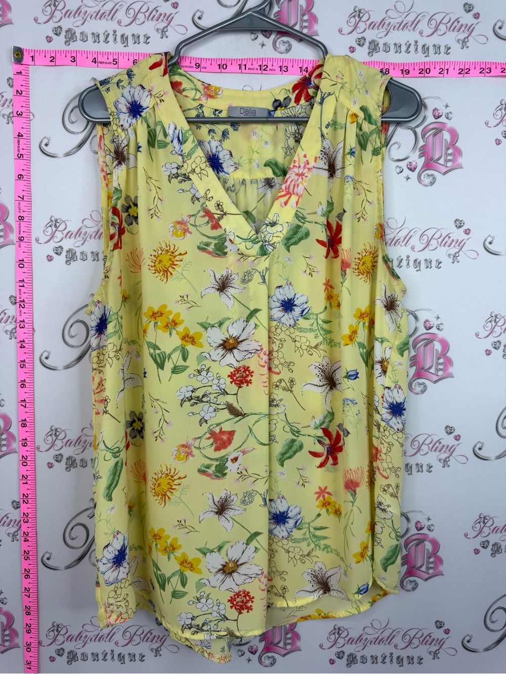 Dalia Yellow Floral V-Neck Sleeveless Blouse